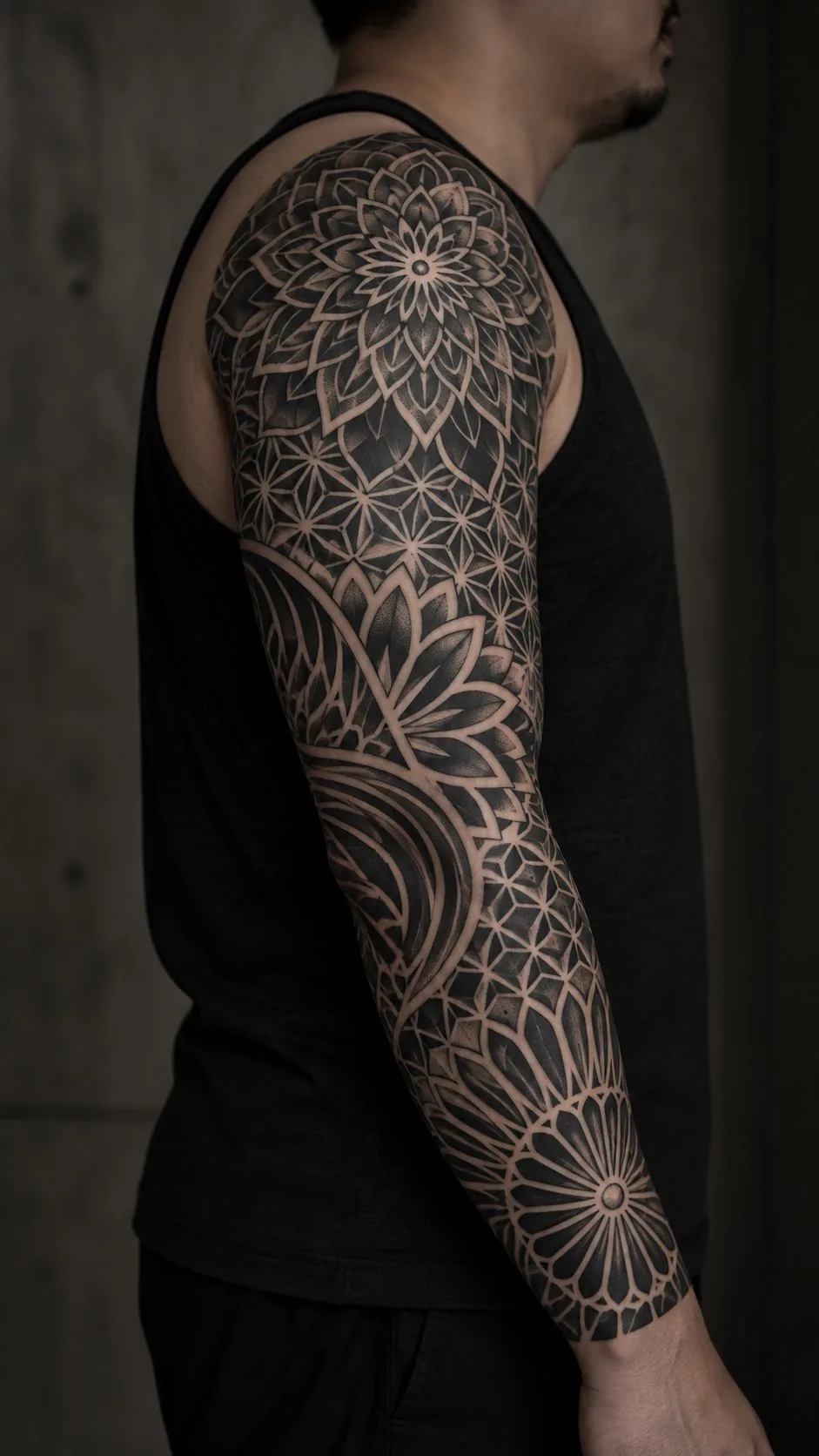 Geometric mandala full sleeve tattoo